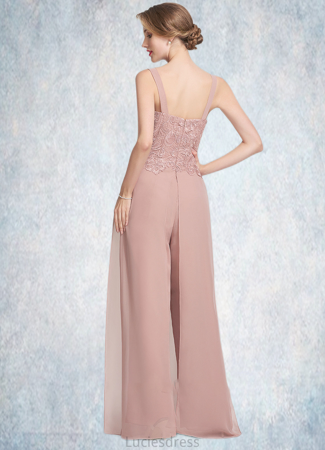 Jolie Jumpsuit/Pantsuit Square Neckline Floor-Length Chiffon Lace Mother of the Bride Dress HF126P0014828