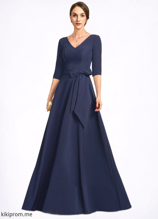 Kinley A-Line V-neck Floor-Length Stretch Crepe Mother of the Bride Dress With Bow(s) STF126P0014831