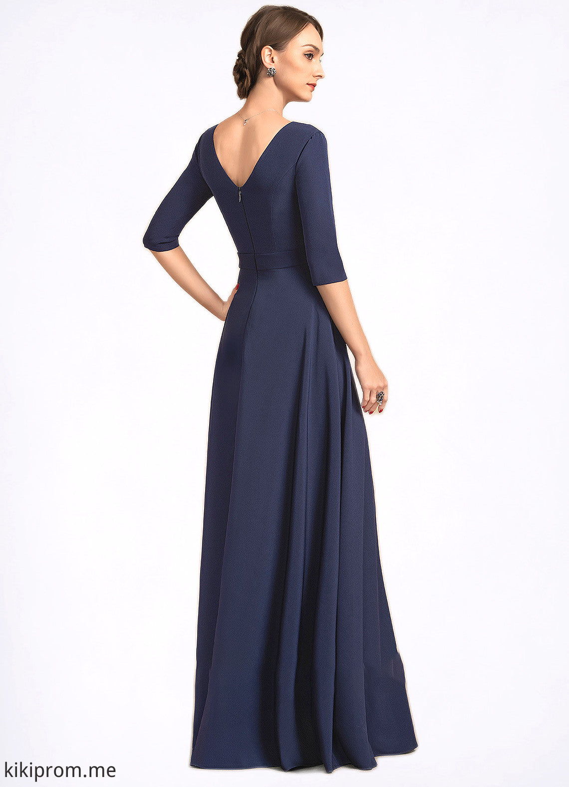 Kinley A-Line V-neck Floor-Length Stretch Crepe Mother of the Bride Dress With Bow(s) STF126P0014831