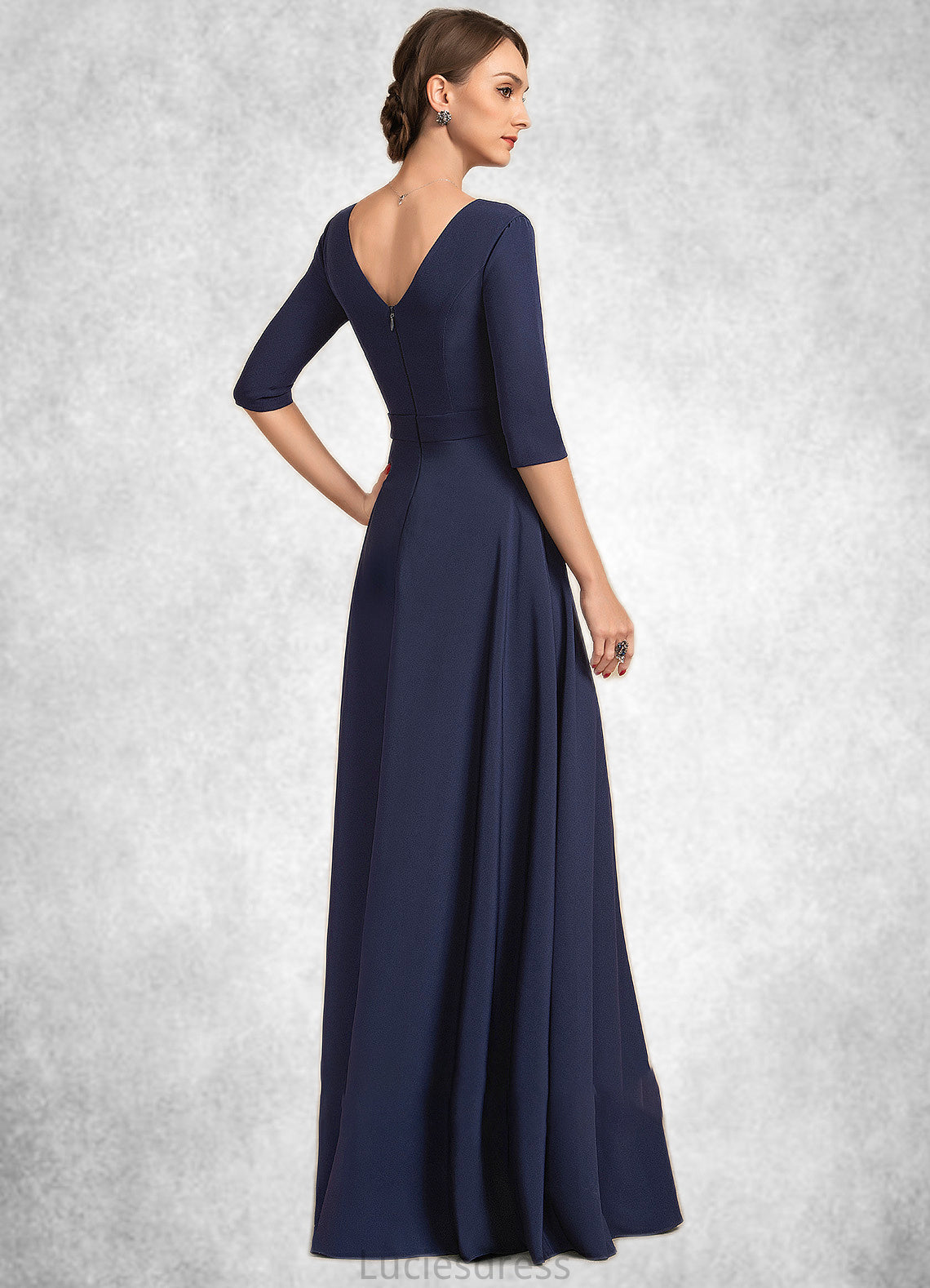 Karly A-Line V-neck Floor-Length Stretch Crepe Mother of the Bride Dress With Bow(s) HF126P0014831