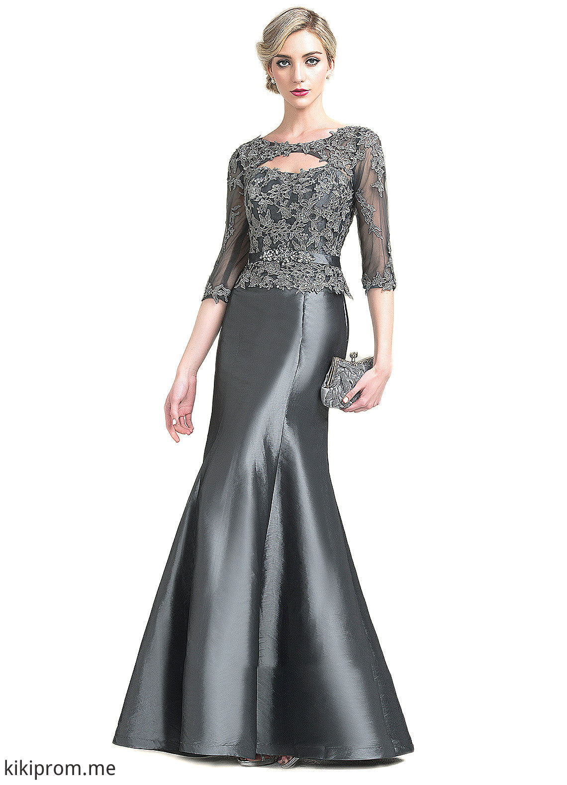 Lilyana Trumpet/Mermaid Scoop Neck Floor-Length Taffeta Mother of the Bride Dress With Beading Appliques Lace Sequins STF126P0014832