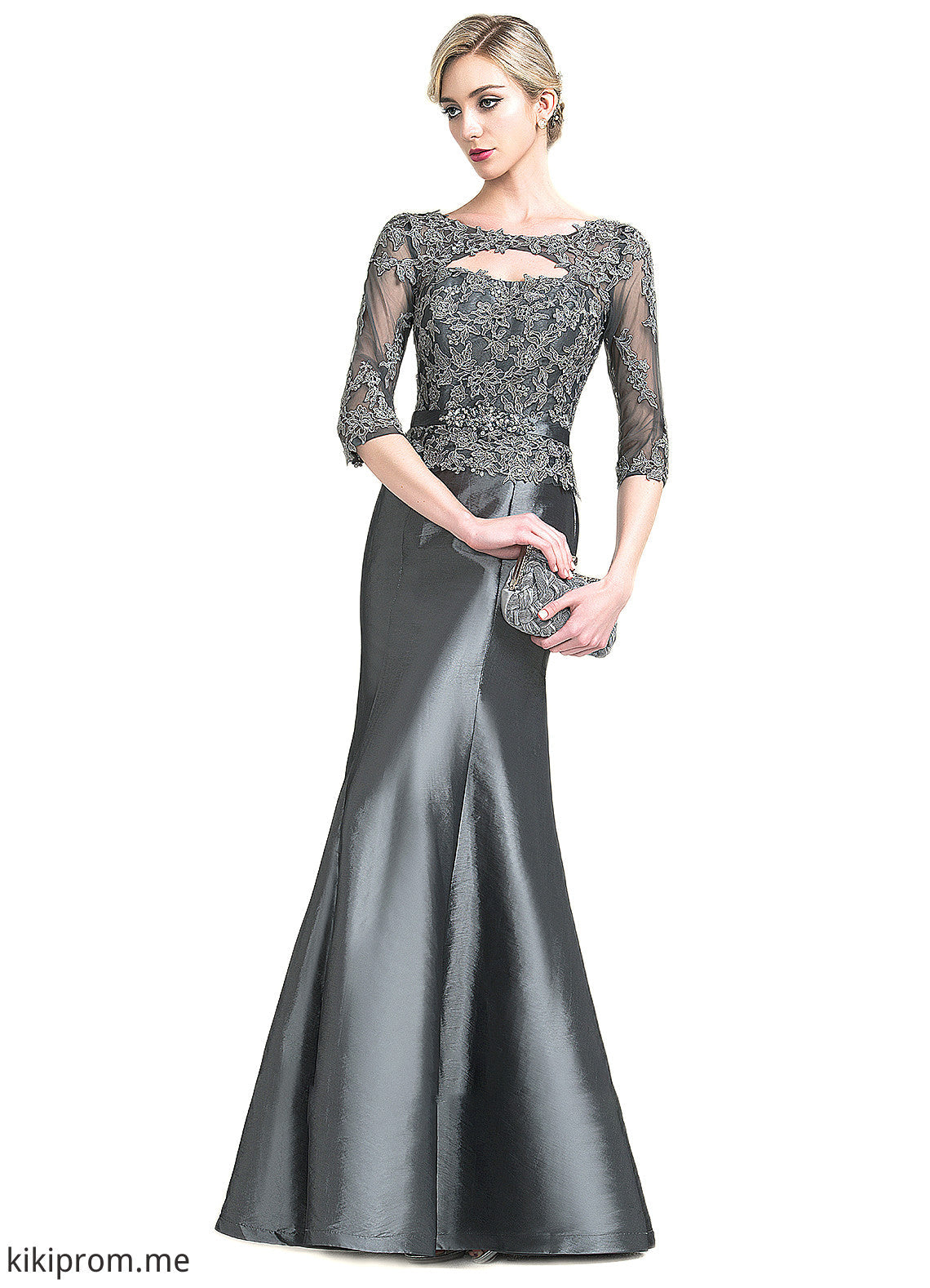 Lilyana Trumpet/Mermaid Scoop Neck Floor-Length Taffeta Mother of the Bride Dress With Beading Appliques Lace Sequins STF126P0014832