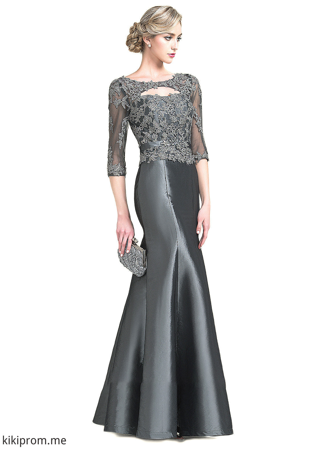 Lilyana Trumpet/Mermaid Scoop Neck Floor-Length Taffeta Mother of the Bride Dress With Beading Appliques Lace Sequins STF126P0014832