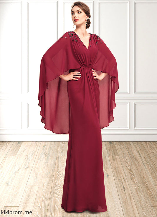 Precious A-Line V-neck Floor-Length Chiffon Mother of the Bride Dress With Ruffle Beading Sequins STF126P0014833