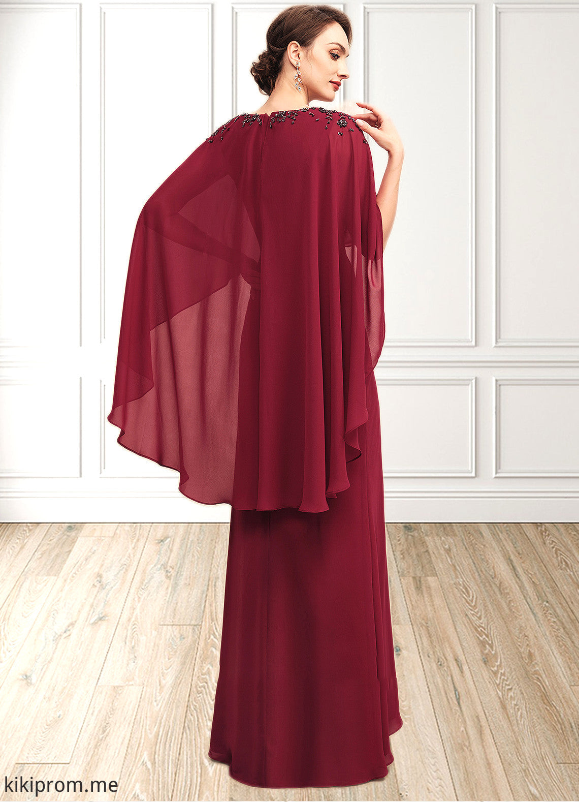 Precious A-Line V-neck Floor-Length Chiffon Mother of the Bride Dress With Ruffle Beading Sequins STF126P0014833