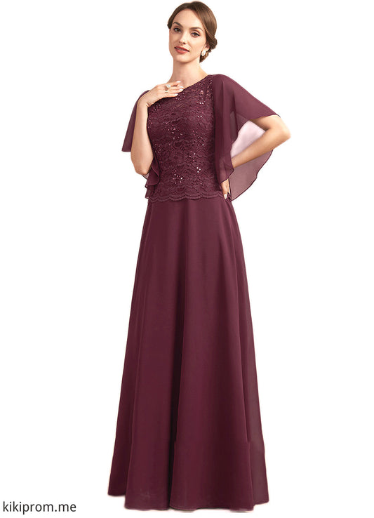 Bella A-Line Scoop Neck Floor-Length Chiffon Lace Mother of the Bride Dress With Sequins STF126P0014834