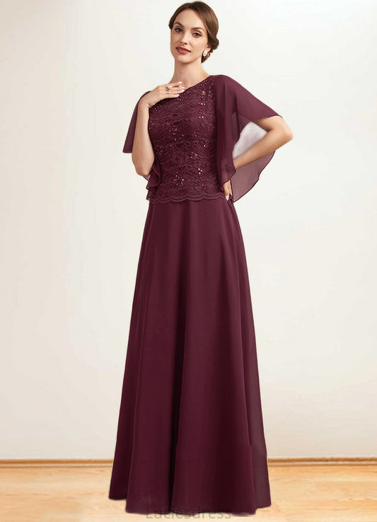 Esme A-Line Scoop Neck Floor-Length Chiffon Lace Mother of the Bride Dress With Sequins HF126P0014834