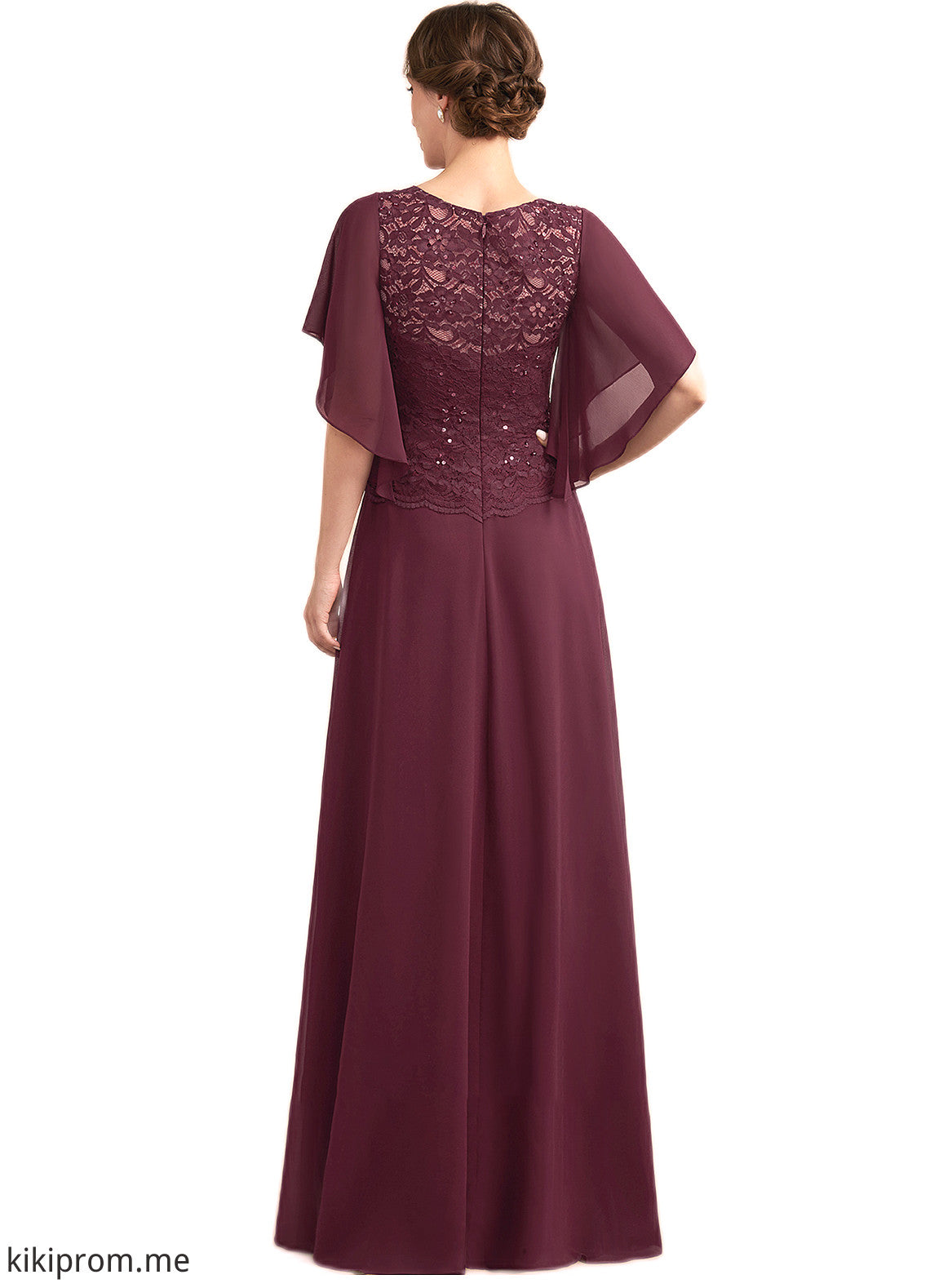 Bella A-Line Scoop Neck Floor-Length Chiffon Lace Mother of the Bride Dress With Sequins STF126P0014834