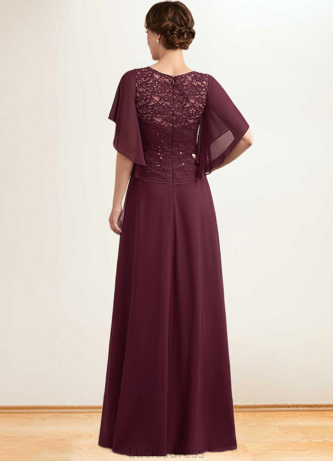 Esme A-Line Scoop Neck Floor-Length Chiffon Lace Mother of the Bride Dress With Sequins HF126P0014834