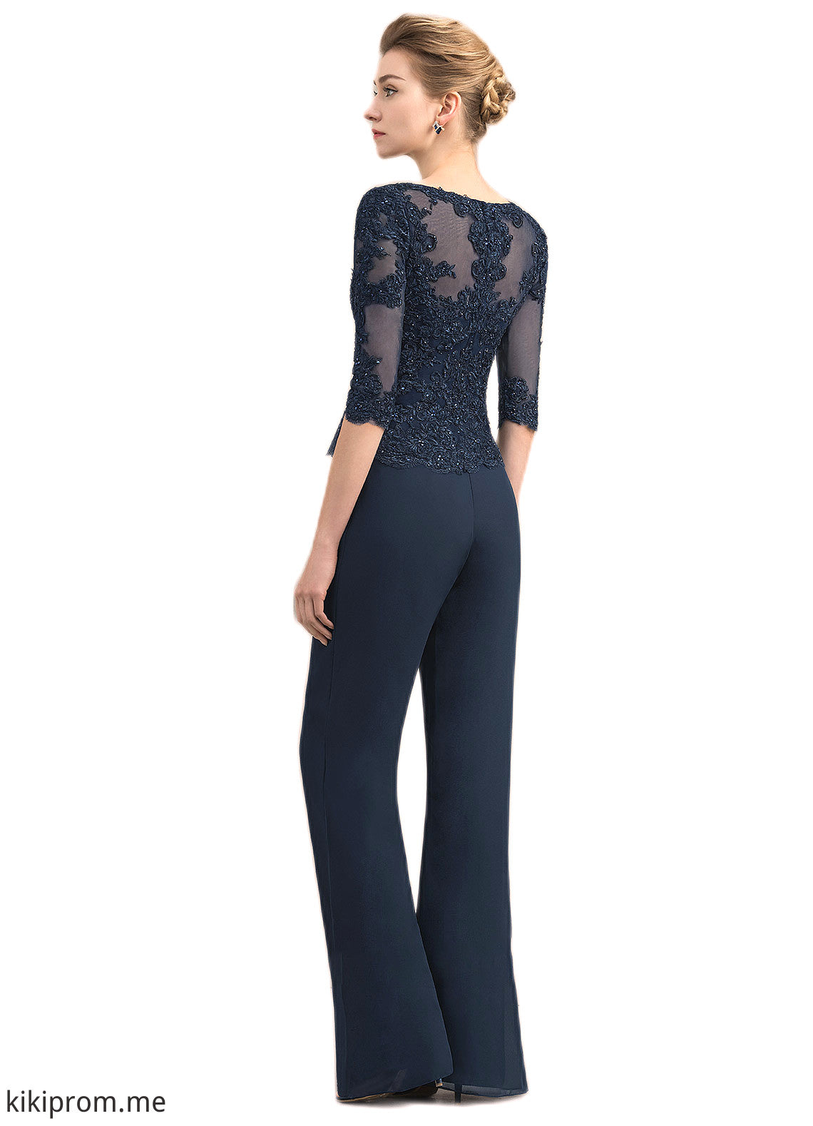 Taryn Jumpsuit/Pantsuit Scoop Neck Floor-Length Chiffon Lace Mother of the Bride Dress With Beading STF126P0014836