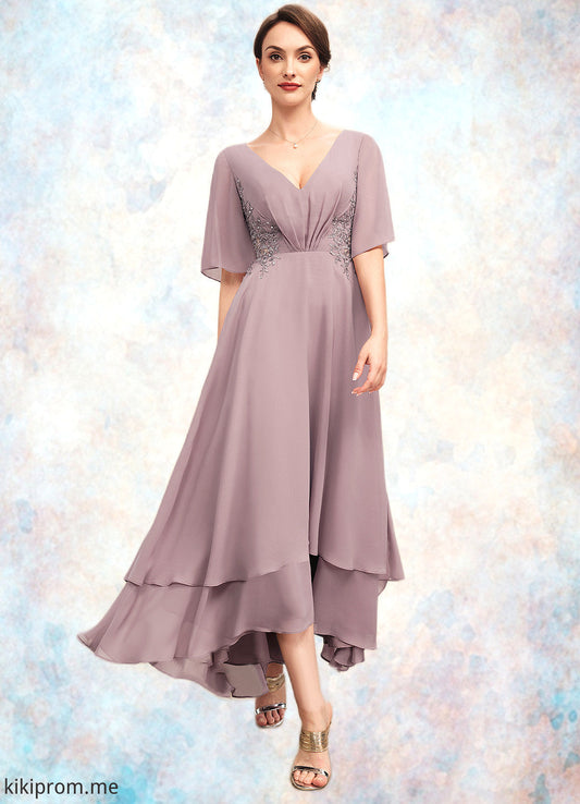 Payton A-Line V-neck Asymmetrical Chiffon Mother of the Bride Dress With Ruffle Lace Beading STF126P0014839