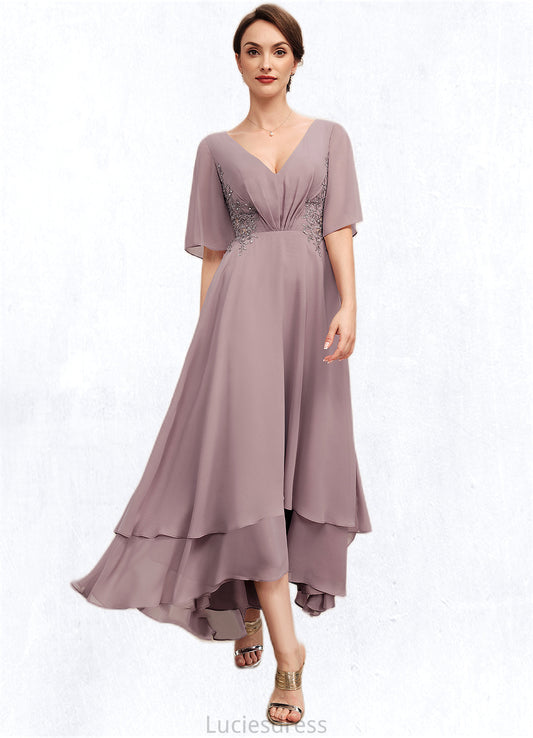 Carolyn A-Line V-neck Asymmetrical Chiffon Mother of the Bride Dress With Ruffle Lace Beading HF126P0014839