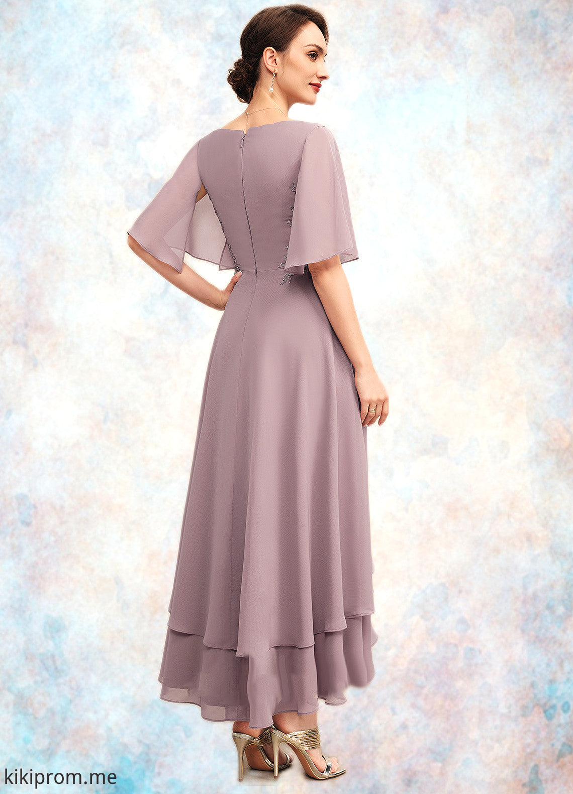 Payton A-Line V-neck Asymmetrical Chiffon Mother of the Bride Dress With Ruffle Lace Beading STF126P0014839