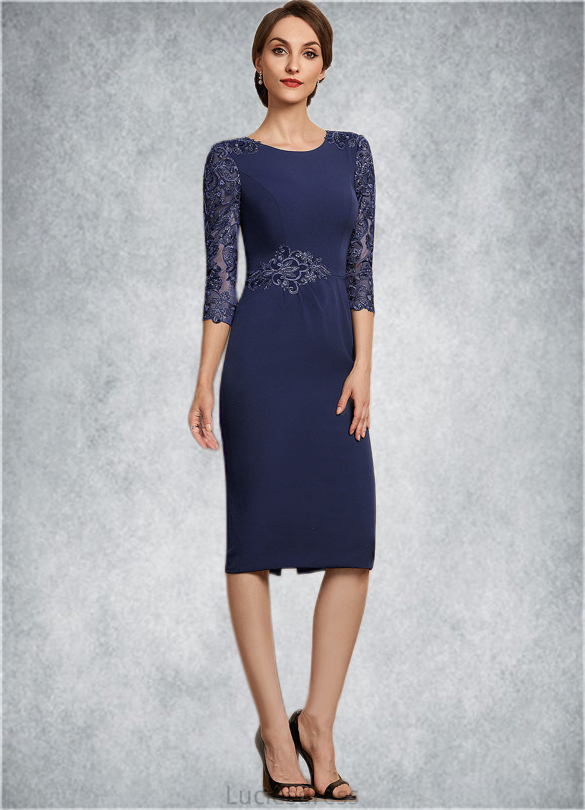 Sonia Sheath/Column Scoop Neck Knee-Length Lace Stretch Crepe Mother of the Bride Dress With Sequins HF126P0014840