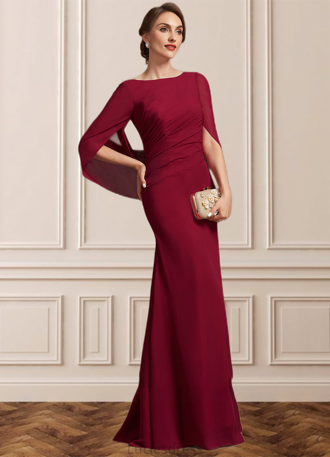 Asia Trumpet/Mermaid Scoop Neck Floor-Length Chiffon Mother of the Bride Dress With Ruffle HF126P0014842