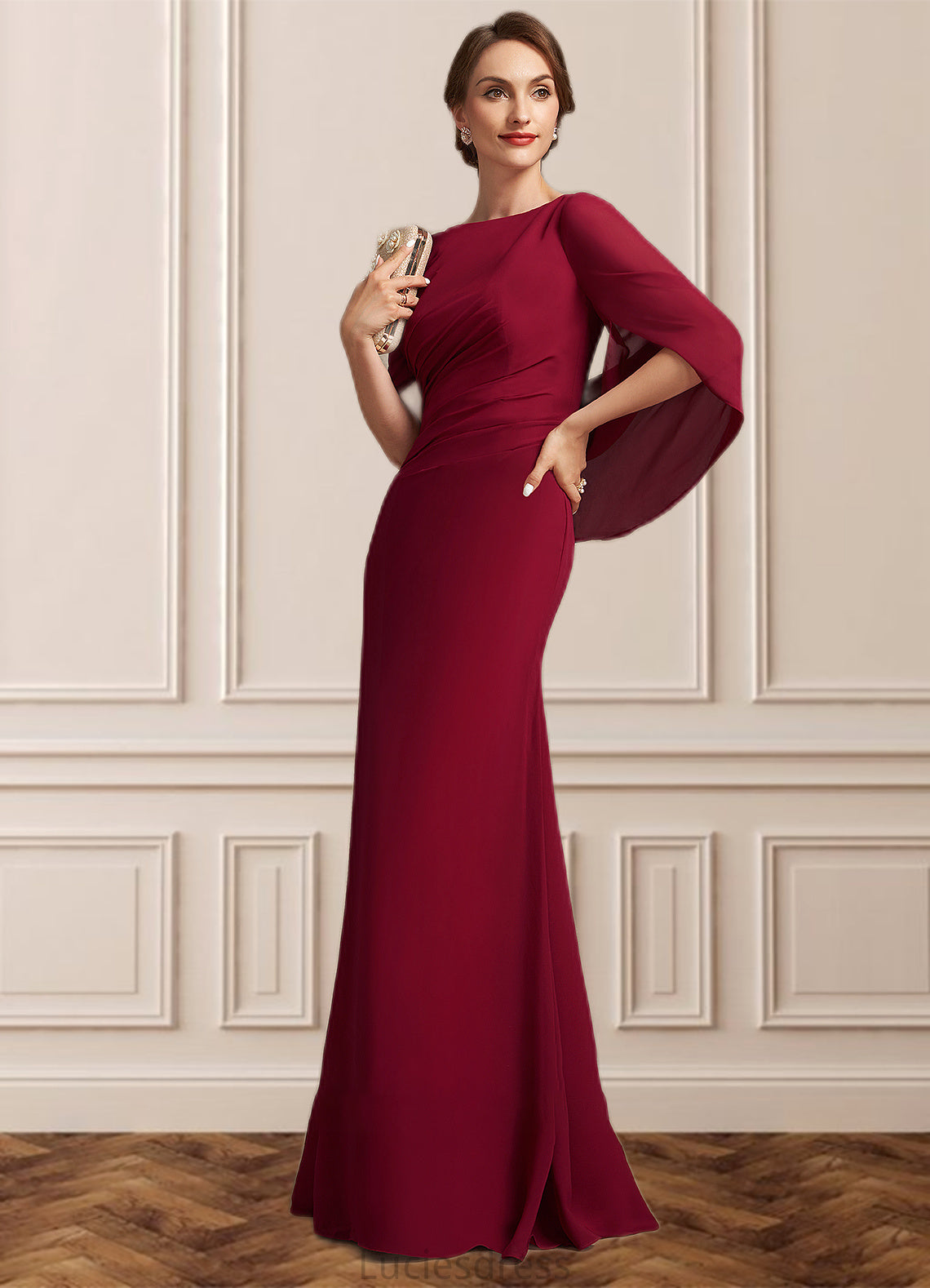 Asia Trumpet/Mermaid Scoop Neck Floor-Length Chiffon Mother of the Bride Dress With Ruffle HF126P0014842