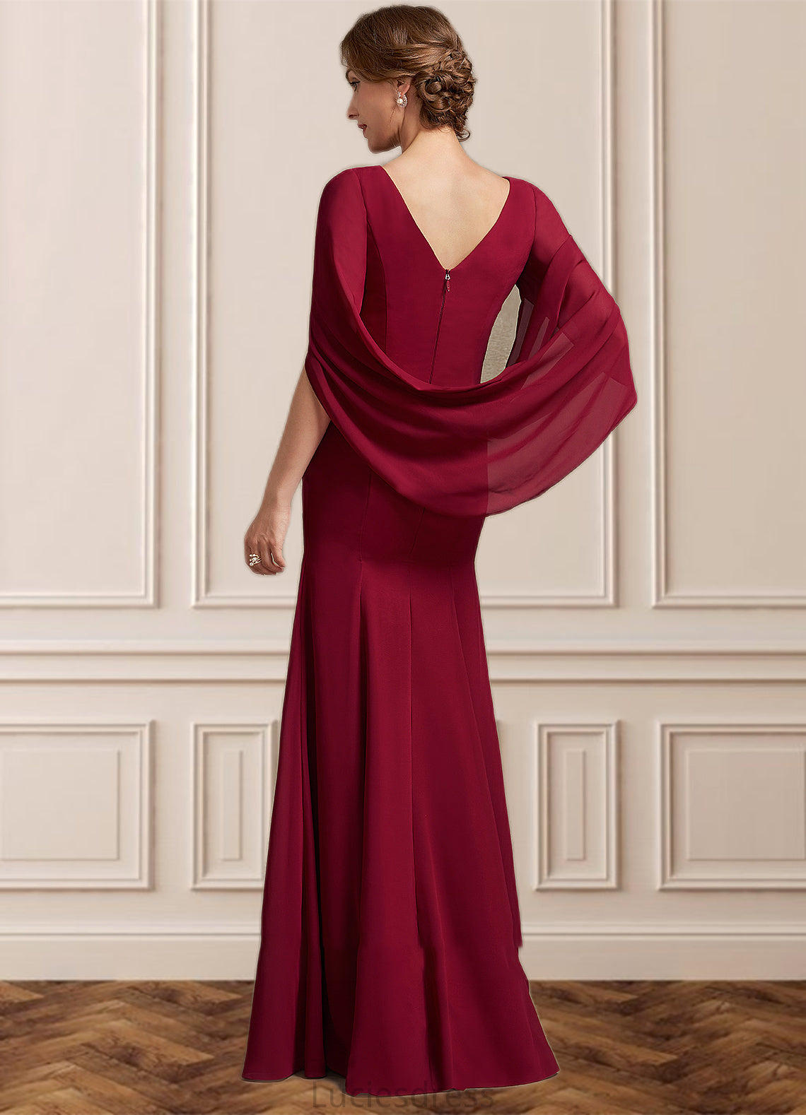 Asia Trumpet/Mermaid Scoop Neck Floor-Length Chiffon Mother of the Bride Dress With Ruffle HF126P0014842