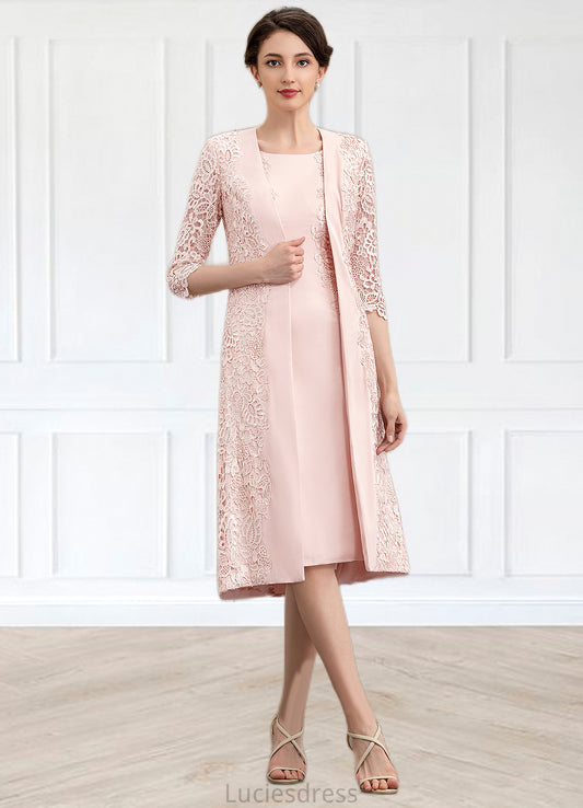 Brynlee Sheath/Column Scoop Neck Knee-Length Lace Stretch Crepe Mother of the Bride Dress HF126P0014843