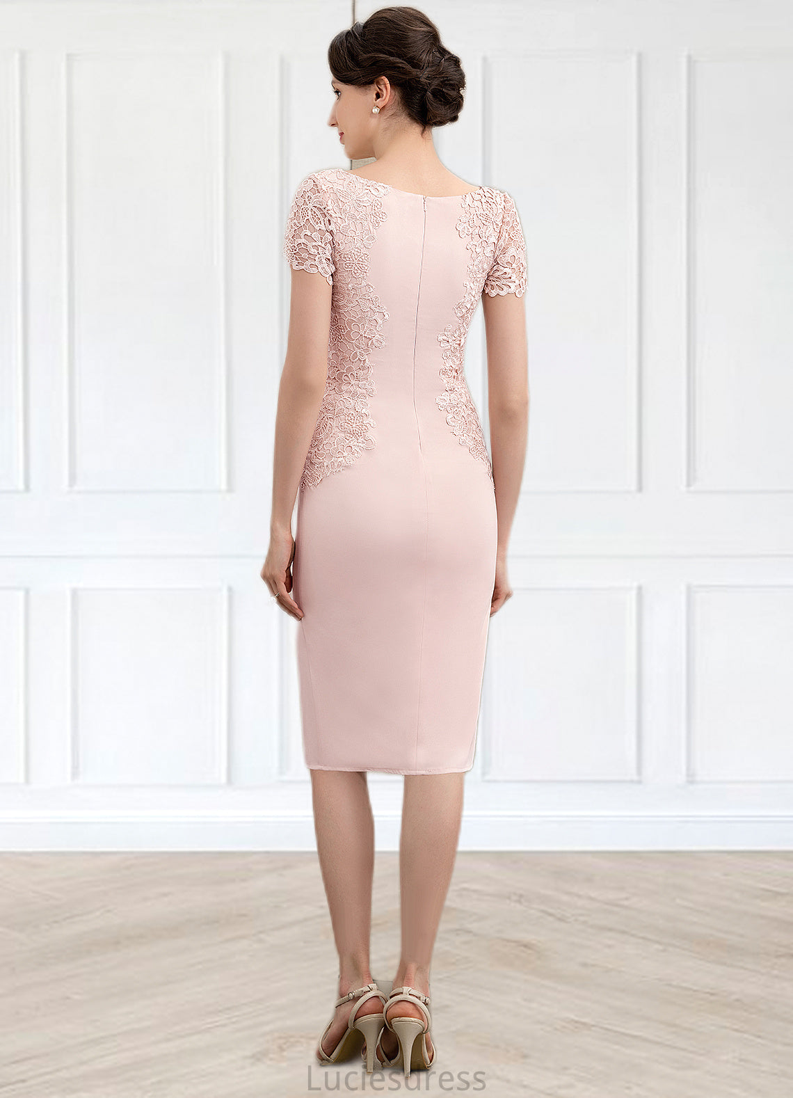 Brynlee Sheath/Column Scoop Neck Knee-Length Lace Stretch Crepe Mother of the Bride Dress HF126P0014843