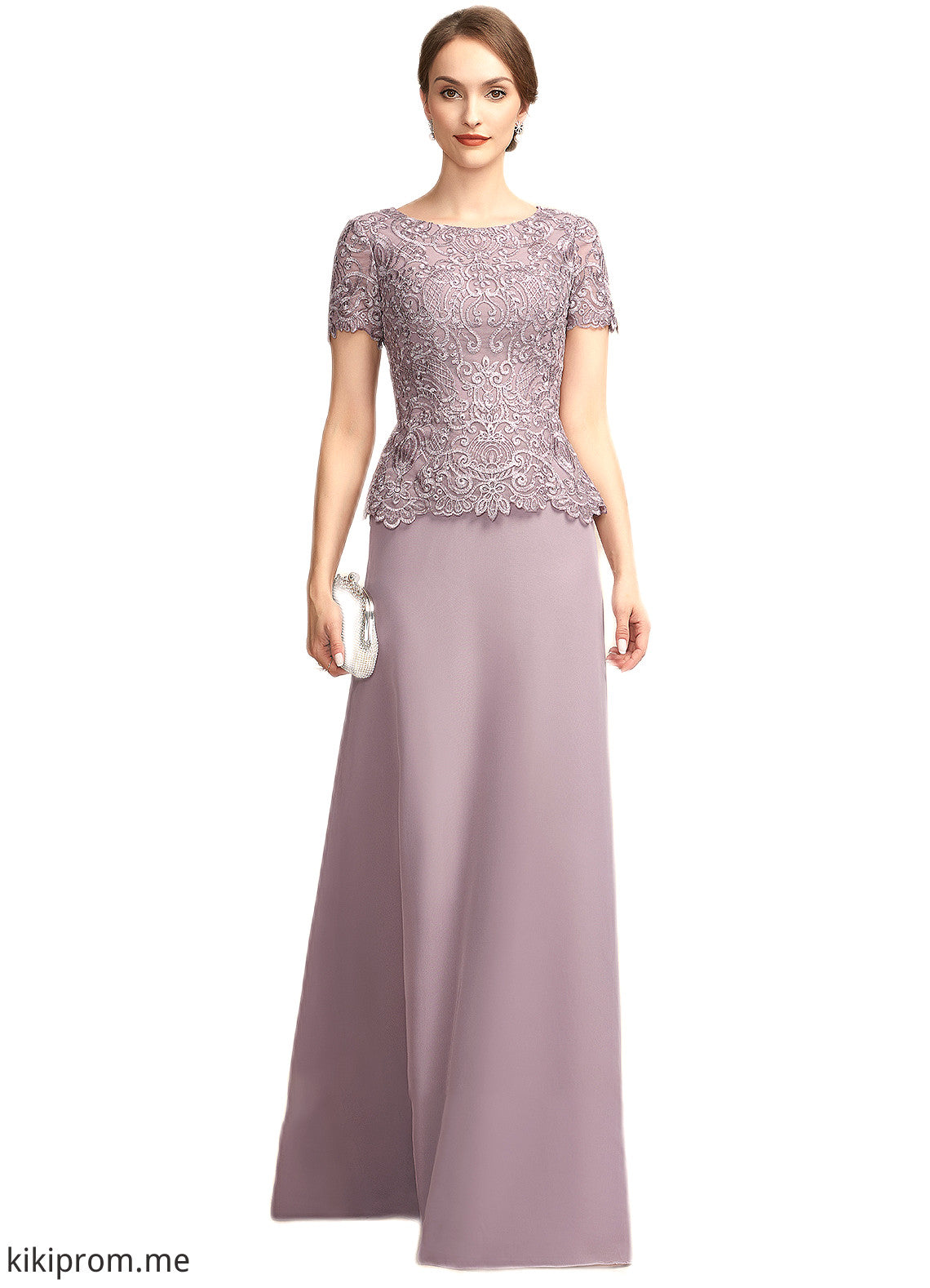 Celia A-Line Scoop Neck Floor-Length Chiffon Lace Mother of the Bride Dress STF126P0014846