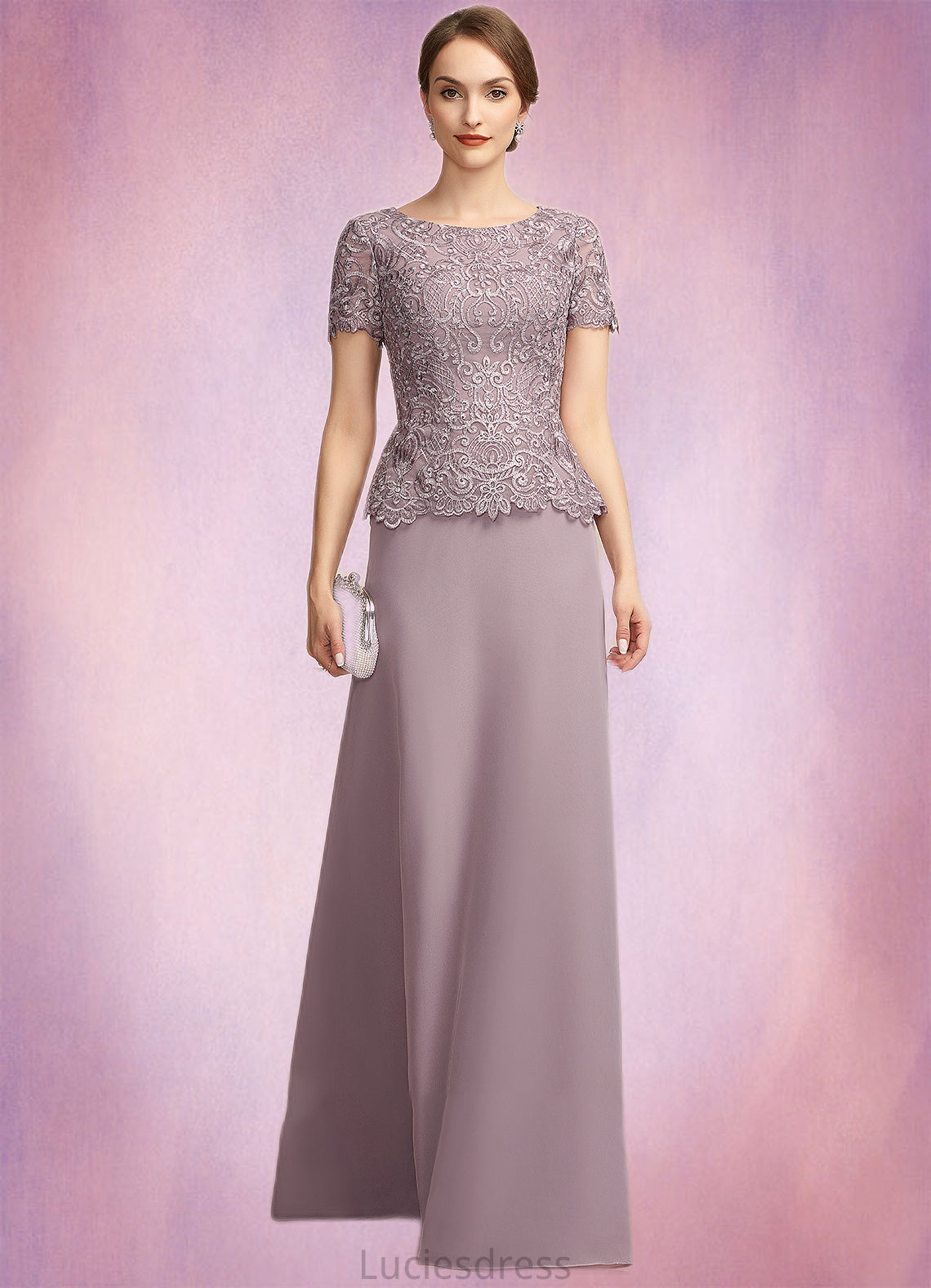 Stella A-Line Scoop Neck Floor-Length Chiffon Lace Mother of the Bride Dress HF126P0014846