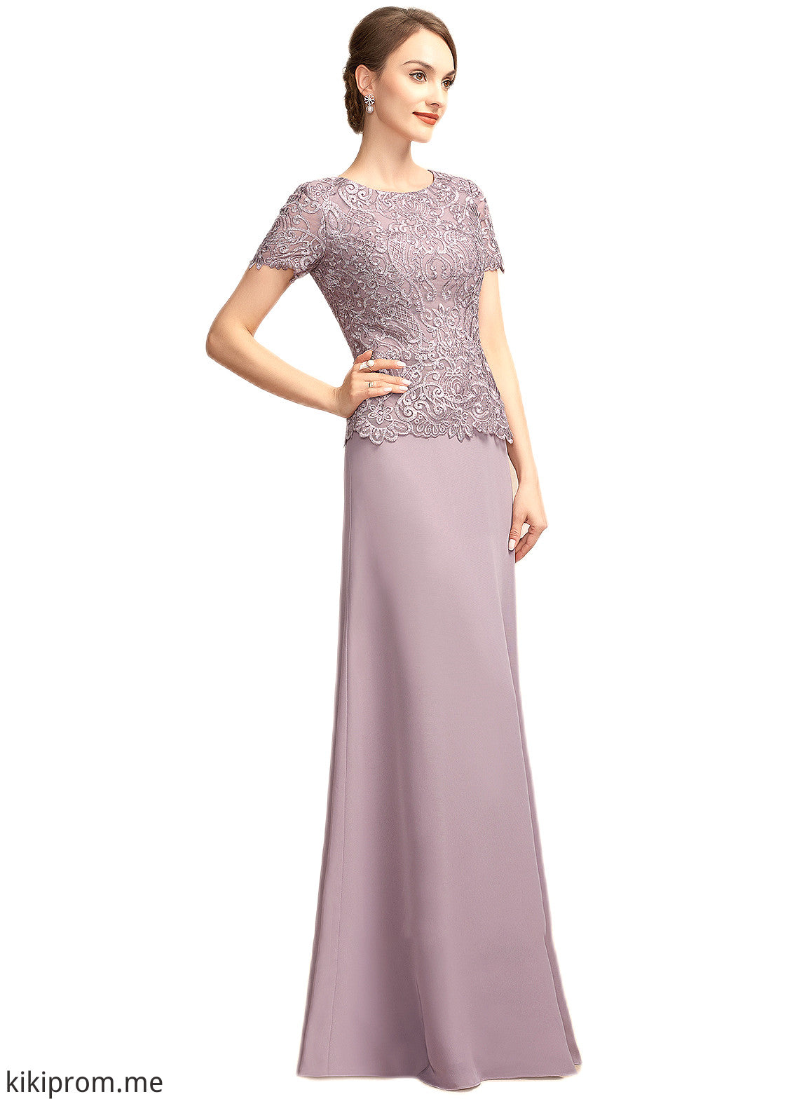 Celia A-Line Scoop Neck Floor-Length Chiffon Lace Mother of the Bride Dress STF126P0014846