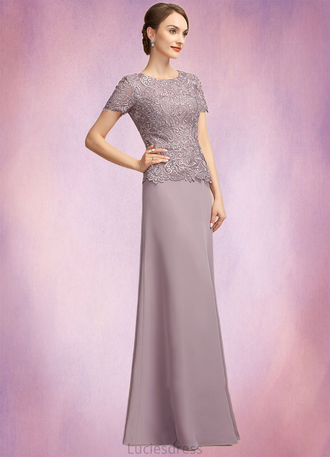 Stella A-Line Scoop Neck Floor-Length Chiffon Lace Mother of the Bride Dress HF126P0014846