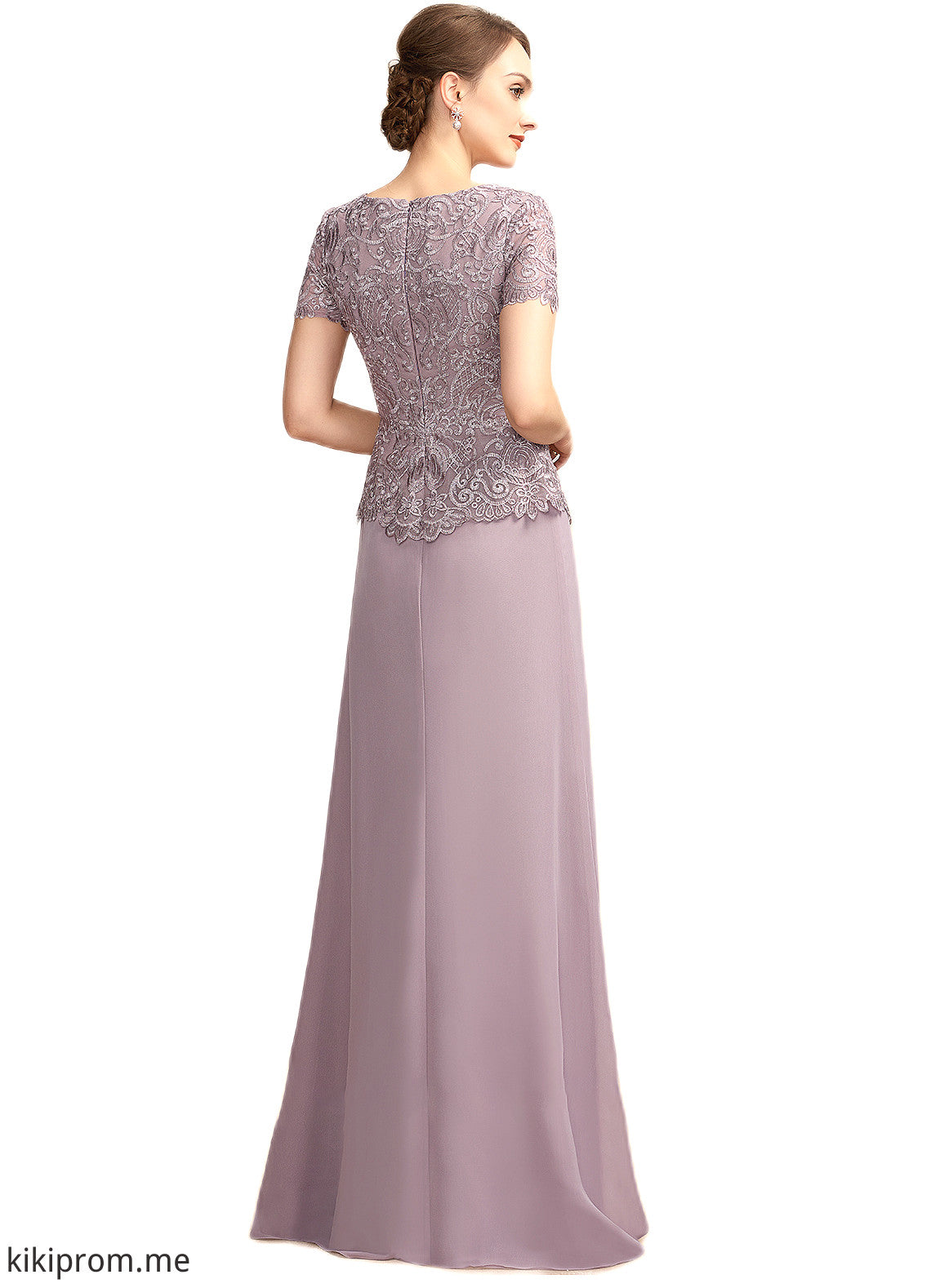 Celia A-Line Scoop Neck Floor-Length Chiffon Lace Mother of the Bride Dress STF126P0014846