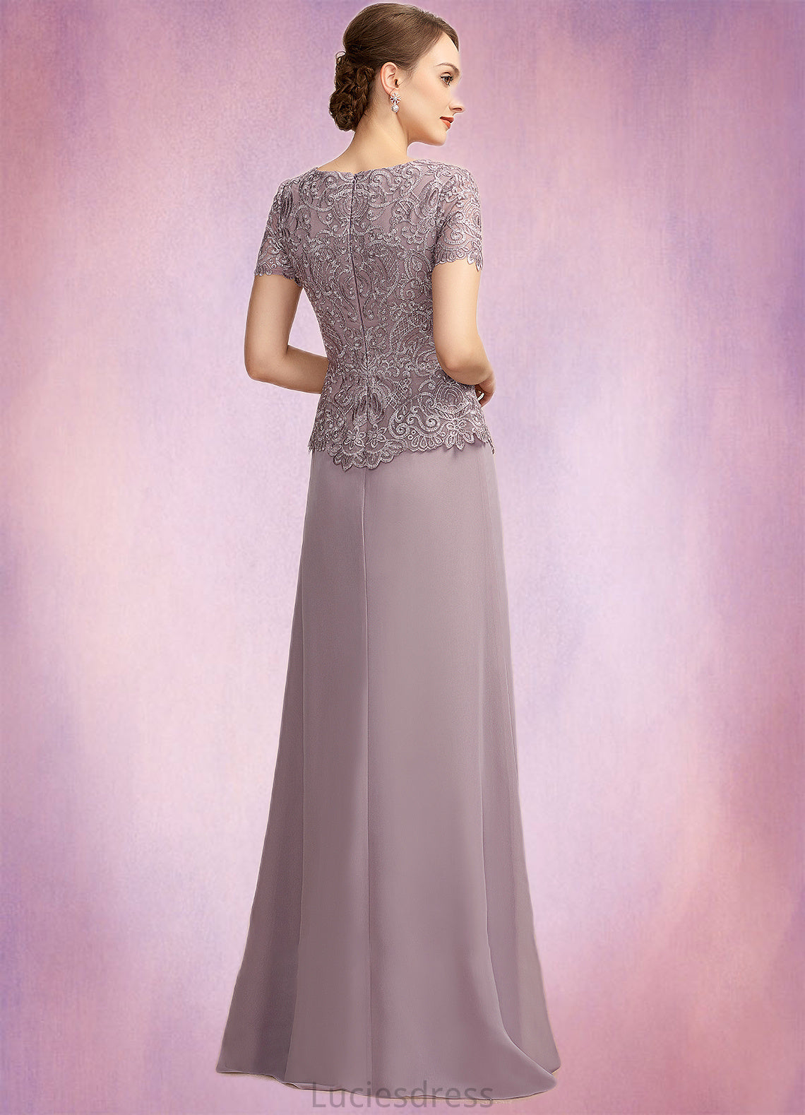 Stella A-Line Scoop Neck Floor-Length Chiffon Lace Mother of the Bride Dress HF126P0014846