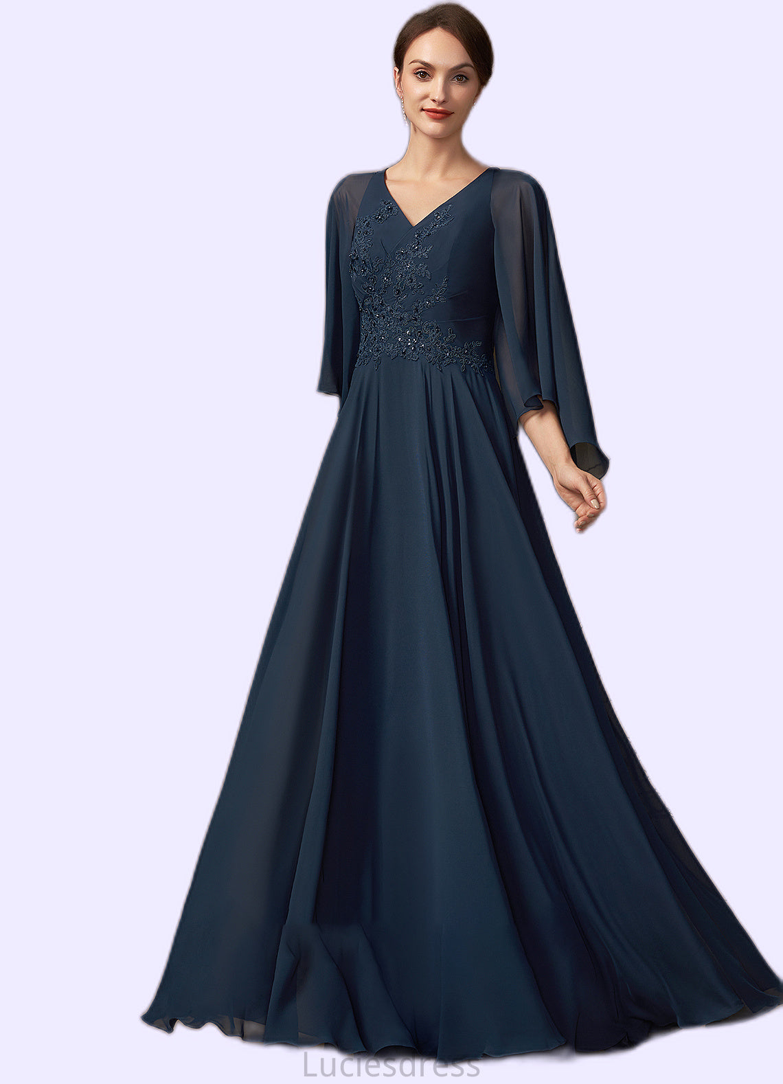 Nataly A-Line V-neck Floor-Length Chiffon Lace Mother of the Bride Dress With Beading Sequins HF126P0014849