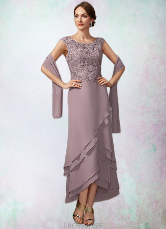 Louise A-Line Scoop Neck Asymmetrical Chiffon Lace Mother of the Bride Dress With Cascading Ruffles HF126P0014850