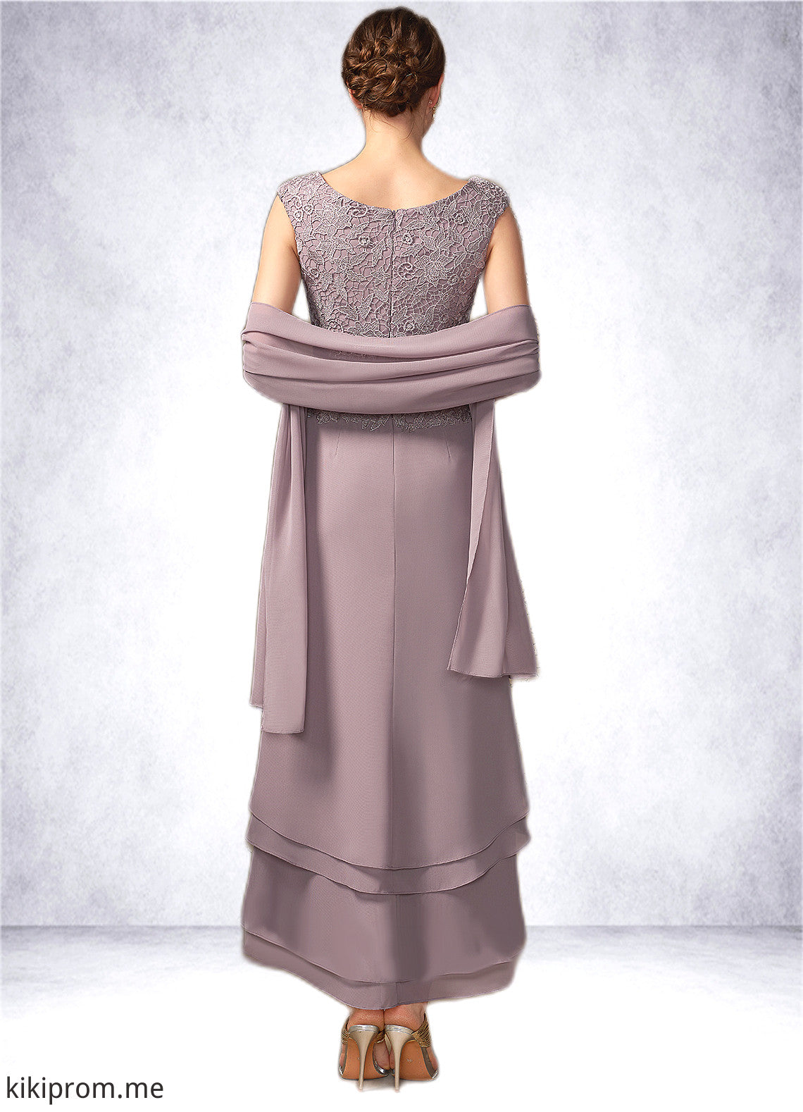 Judy A-Line Scoop Neck Asymmetrical Chiffon Lace Mother of the Bride Dress With Cascading Ruffles STF126P0014850