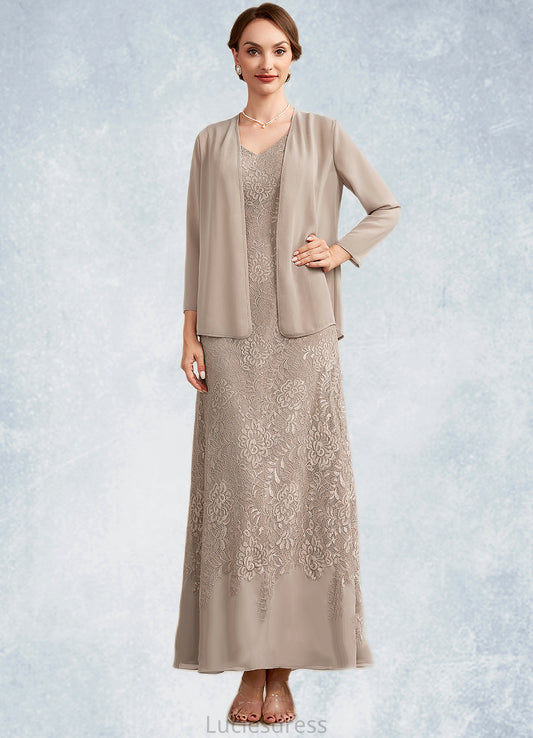 Meghan A-Line V-neck Ankle-Length Chiffon Lace Mother of the Bride Dress HF126P0014851