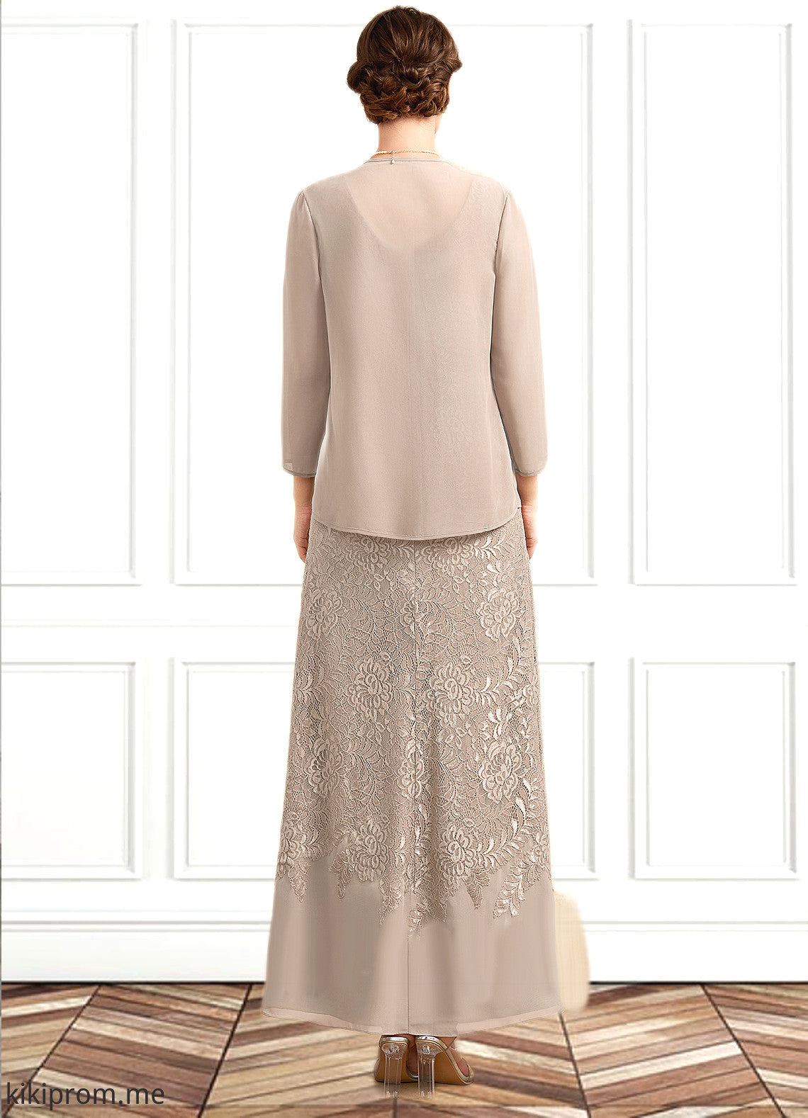 Jane A-Line V-neck Ankle-Length Chiffon Lace Mother of the Bride Dress STF126P0014851