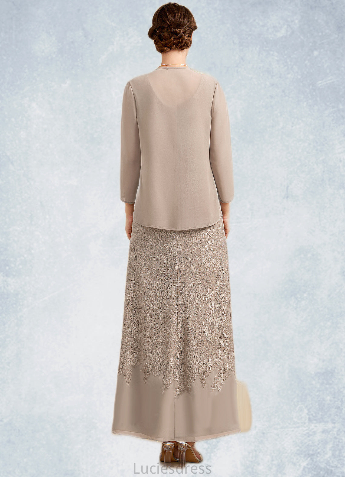 Meghan A-Line V-neck Ankle-Length Chiffon Lace Mother of the Bride Dress HF126P0014851