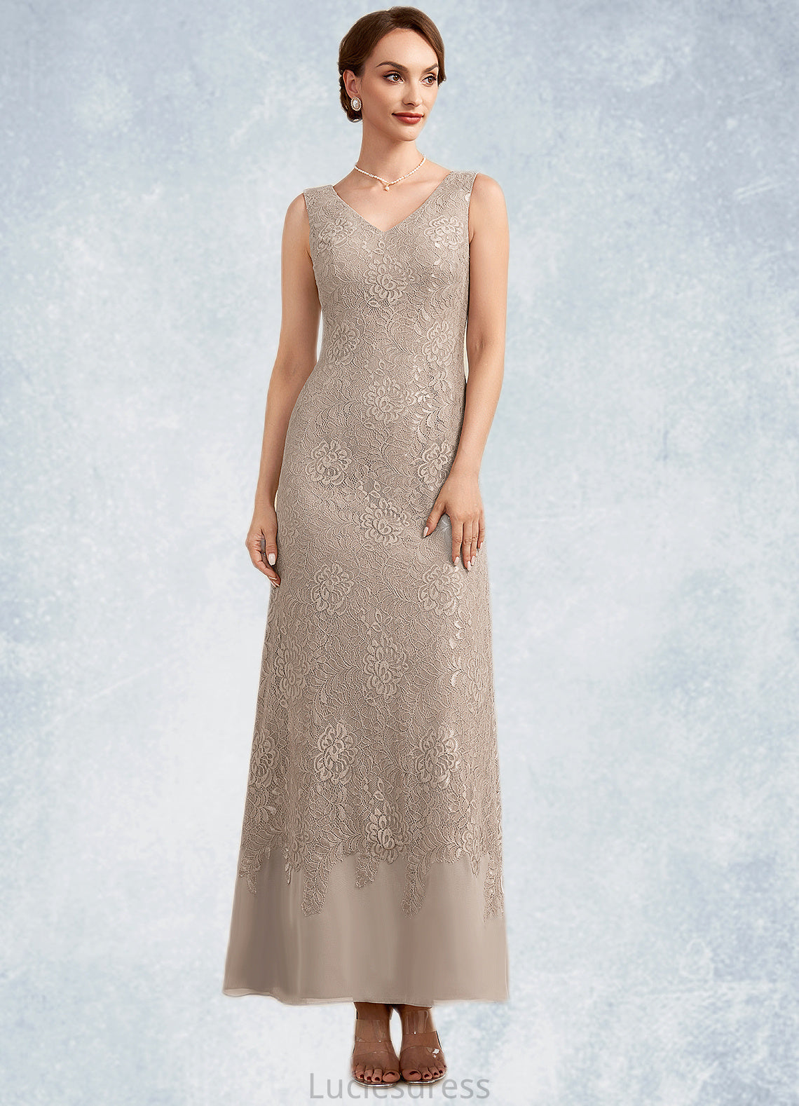 Meghan A-Line V-neck Ankle-Length Chiffon Lace Mother of the Bride Dress HF126P0014851