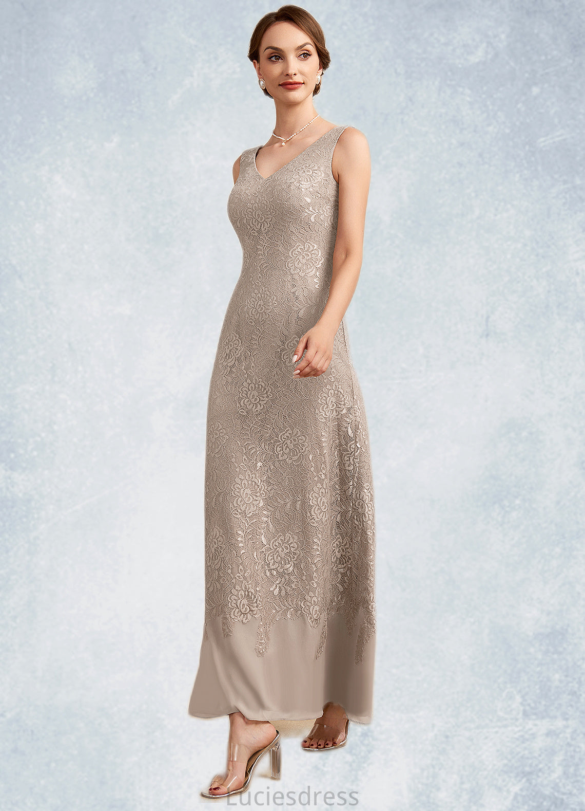 Meghan A-Line V-neck Ankle-Length Chiffon Lace Mother of the Bride Dress HF126P0014851