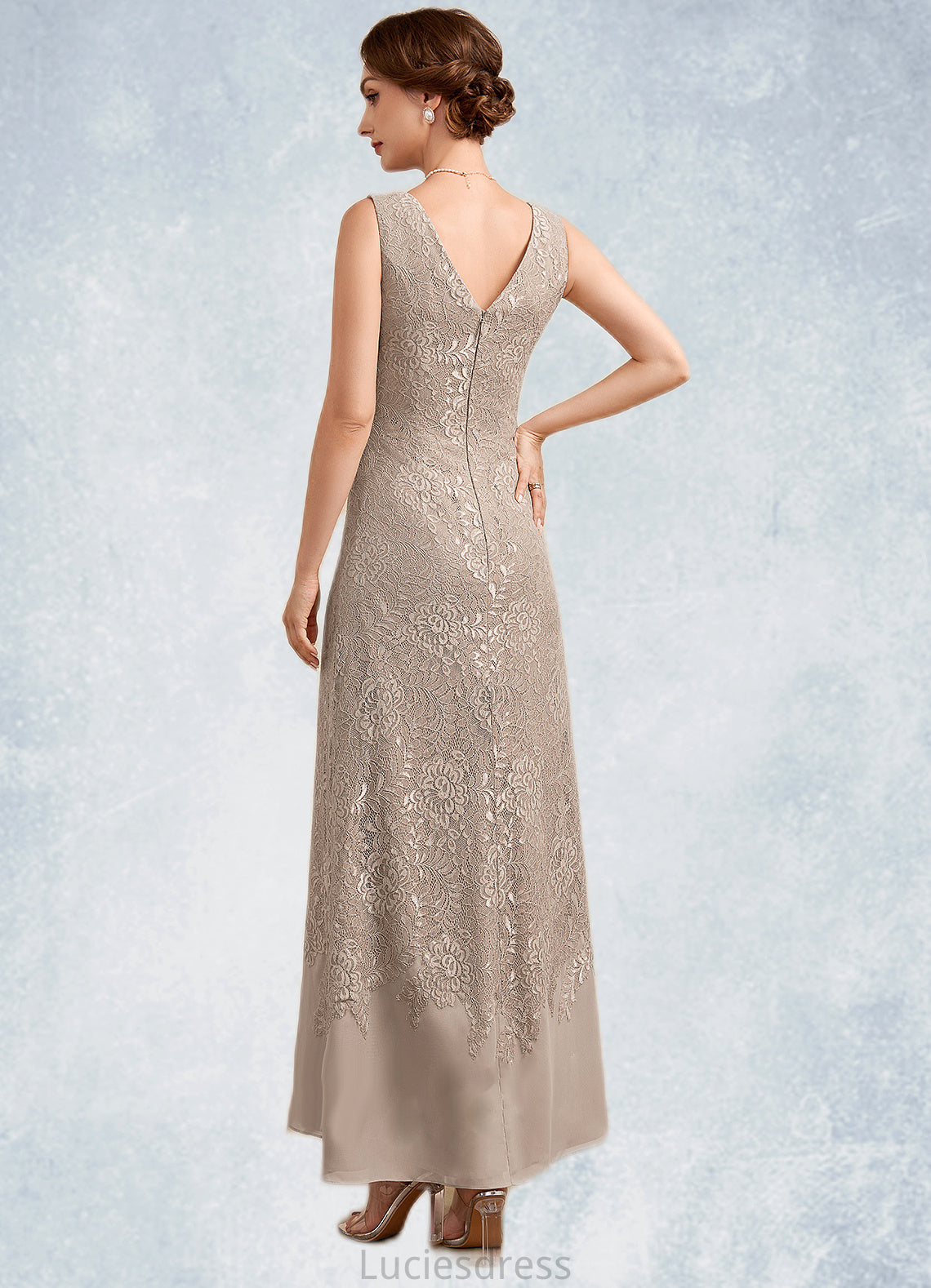 Meghan A-Line V-neck Ankle-Length Chiffon Lace Mother of the Bride Dress HF126P0014851