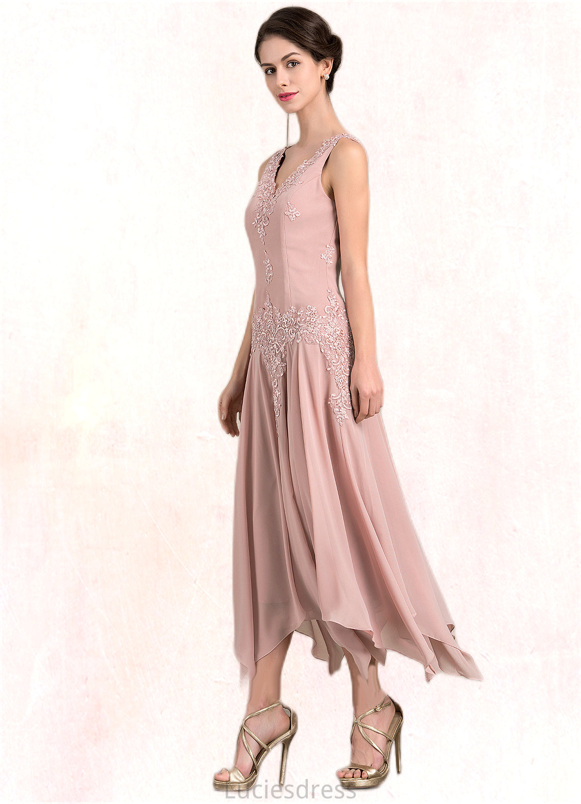 Cassidy A-Line V-neck Ankle-Length Chiffon Mother of the Bride Dress With Appliques Lace Sequins HF126P0014855