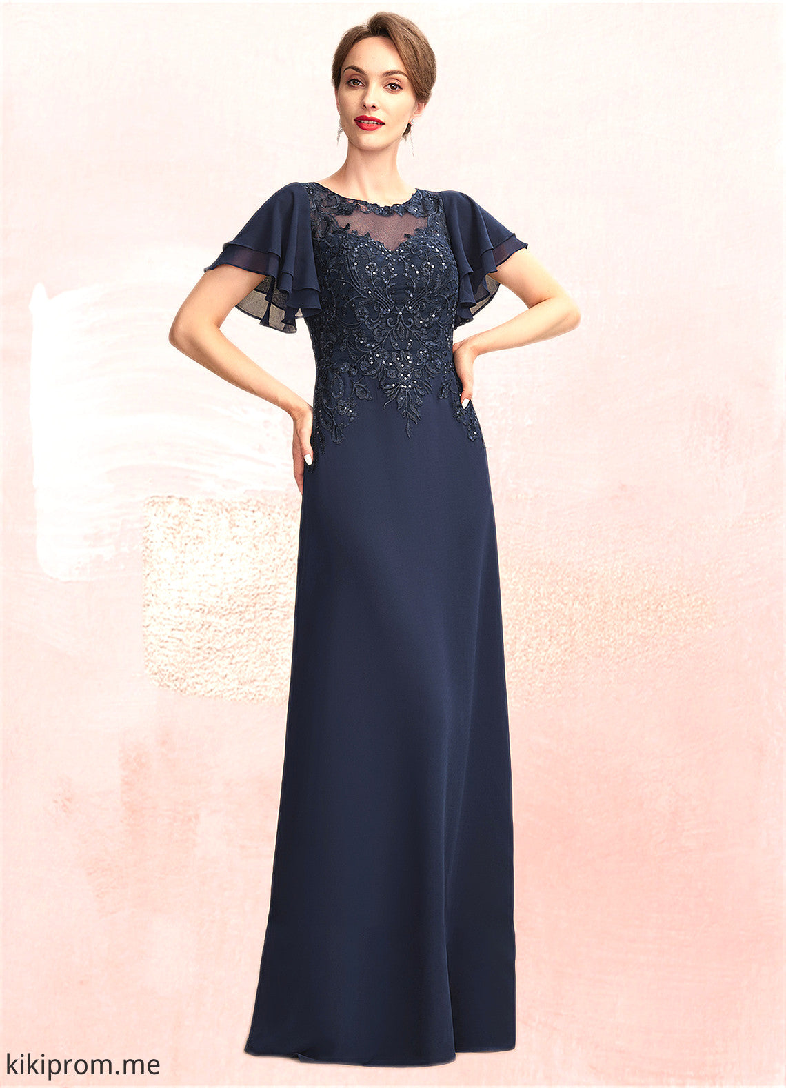 Jean A-Line Scoop Neck Floor-Length Chiffon Lace Mother of the Bride Dress With Sequins STF126P0014857