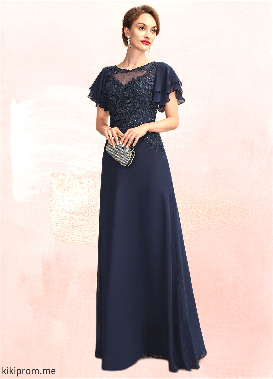 Jean A-Line Scoop Neck Floor-Length Chiffon Lace Mother of the Bride Dress With Sequins STF126P0014857