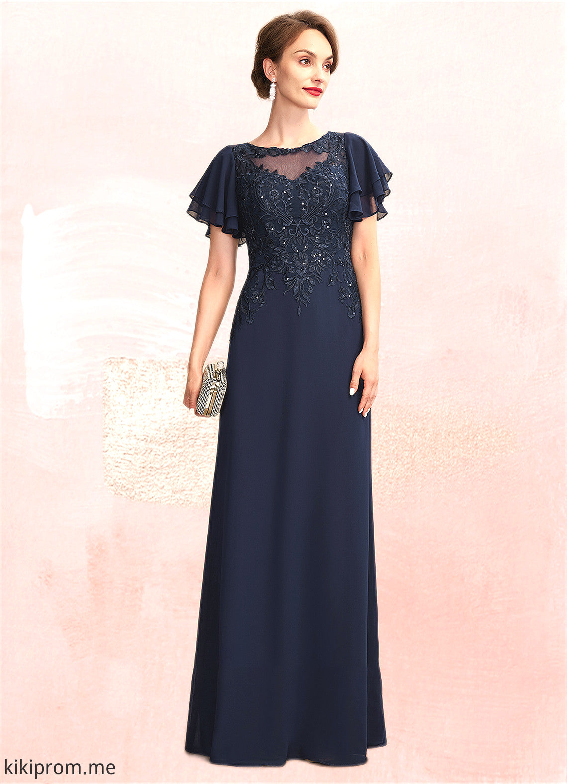 Jean A-Line Scoop Neck Floor-Length Chiffon Lace Mother of the Bride Dress With Sequins STF126P0014857