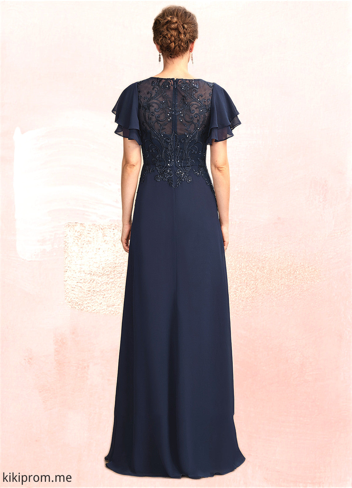 Jean A-Line Scoop Neck Floor-Length Chiffon Lace Mother of the Bride Dress With Sequins STF126P0014857