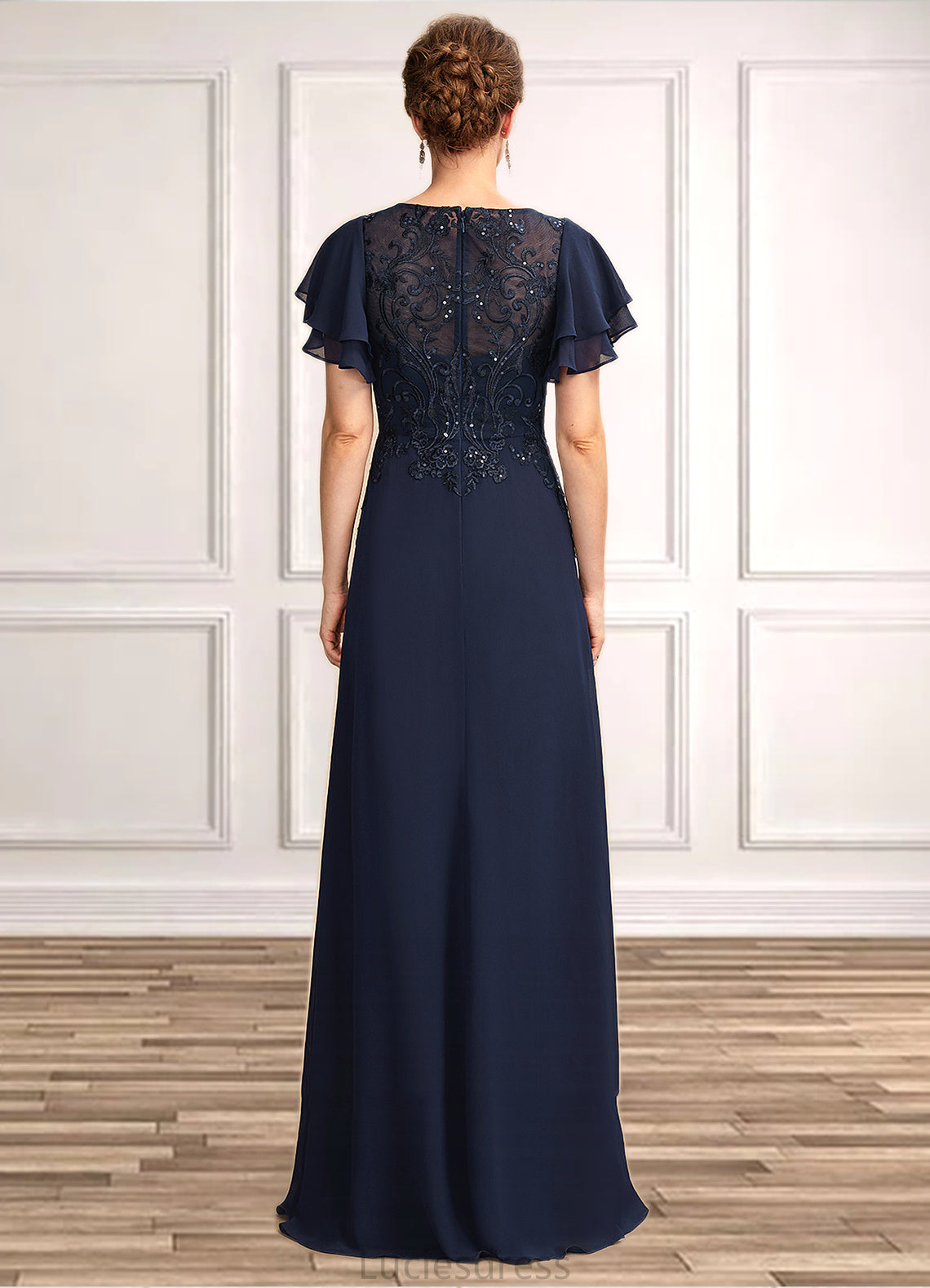 Genesis A-Line Scoop Neck Floor-Length Chiffon Lace Mother of the Bride Dress With Sequins HF126P0014857