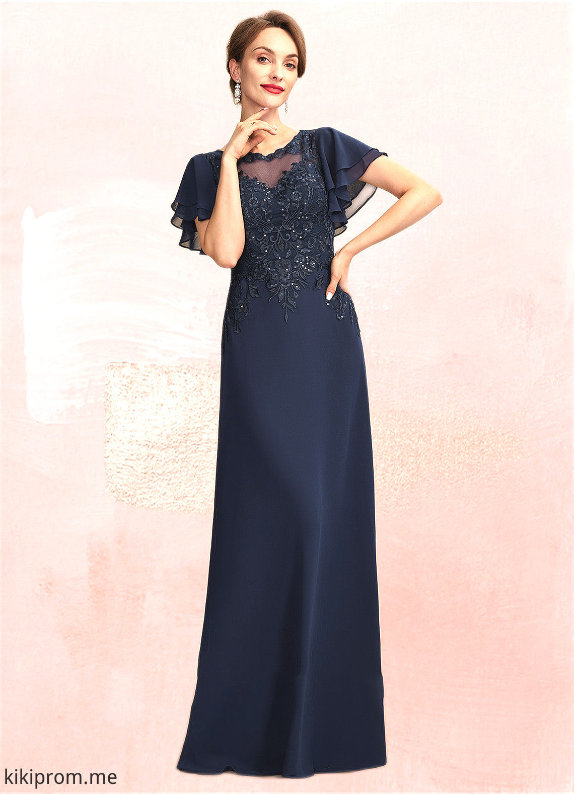 Jean A-Line Scoop Neck Floor-Length Chiffon Lace Mother of the Bride Dress With Sequins STF126P0014857