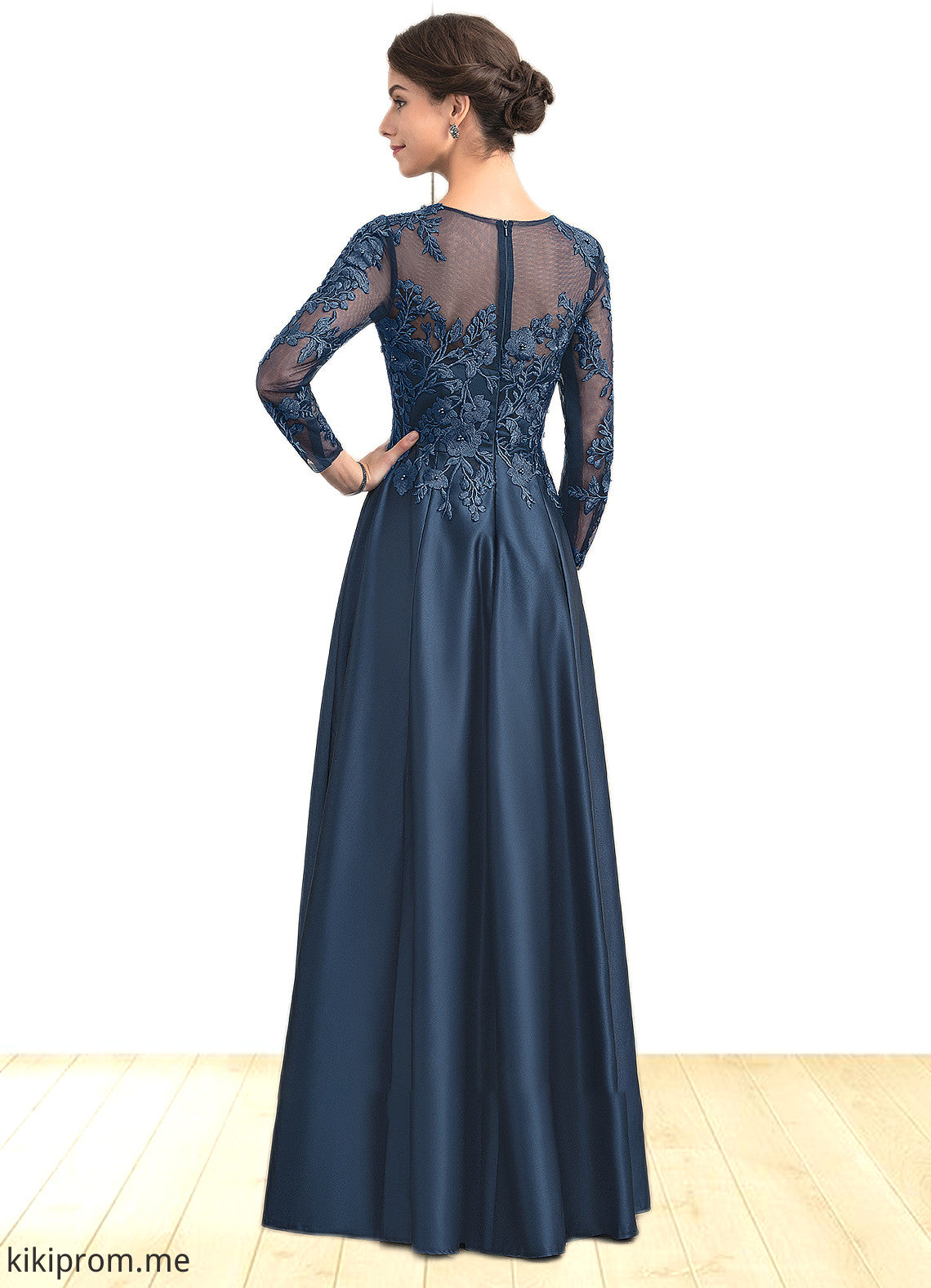 Genevieve A-Line Scoop Neck Floor-Length Satin Lace Mother of the Bride Dress With Beading STF126P0014858