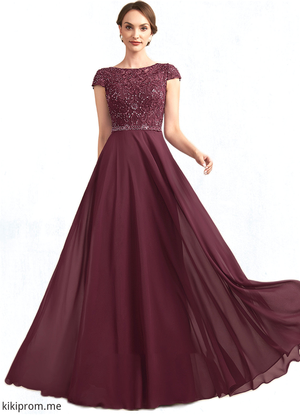 Alejandra A-Line Scoop Neck Floor-Length Chiffon Lace Mother of the Bride Dress With Beading Sequins STF126P0014863