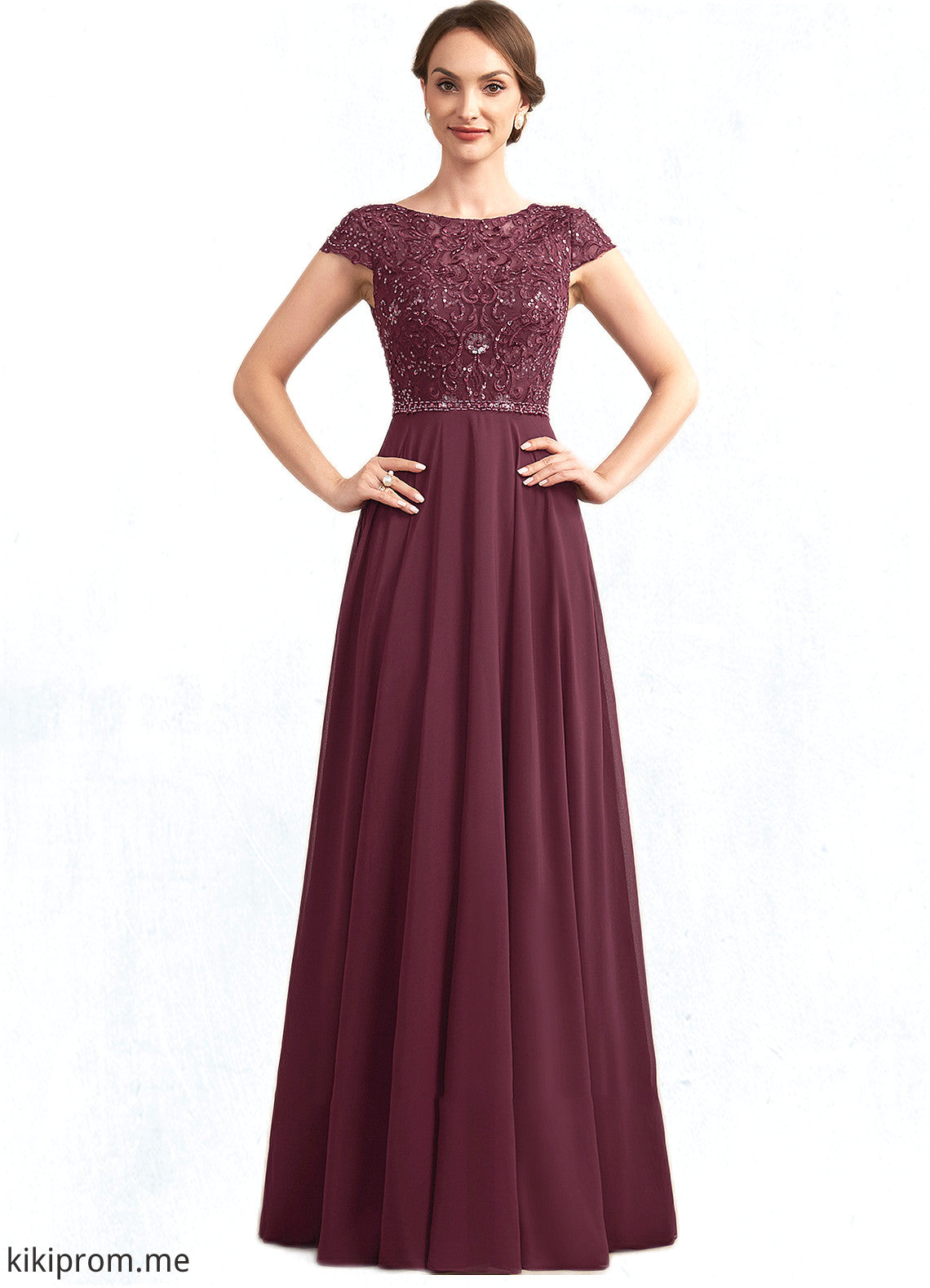 Alejandra A-Line Scoop Neck Floor-Length Chiffon Lace Mother of the Bride Dress With Beading Sequins STF126P0014863