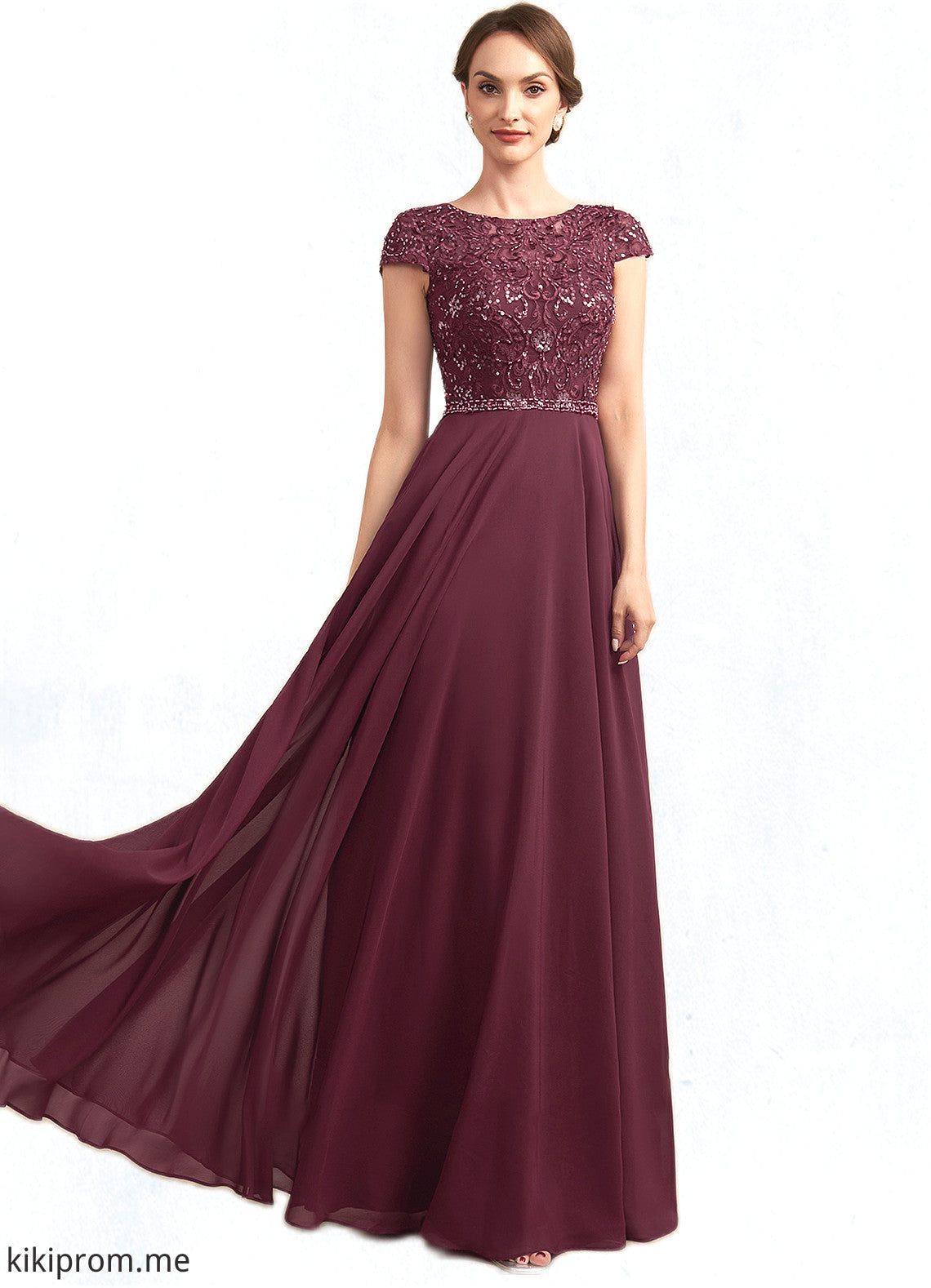 Alejandra A-Line Scoop Neck Floor-Length Chiffon Lace Mother of the Bride Dress With Beading Sequins STF126P0014863