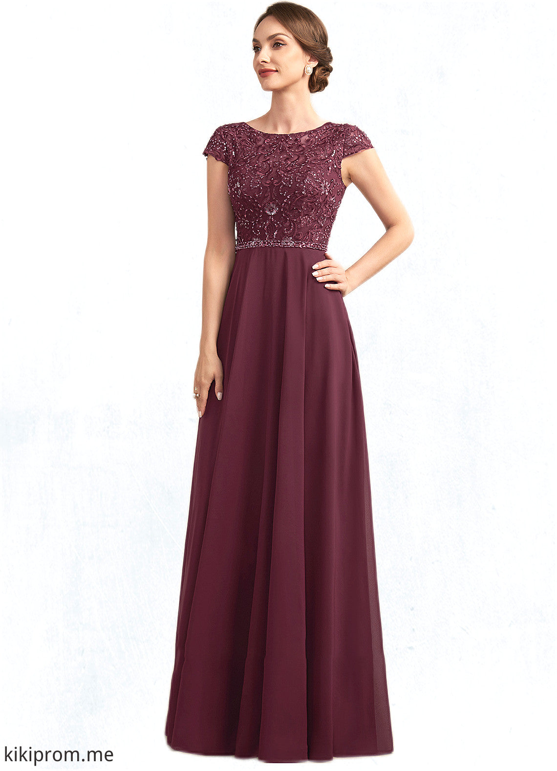 Alejandra A-Line Scoop Neck Floor-Length Chiffon Lace Mother of the Bride Dress With Beading Sequins STF126P0014863